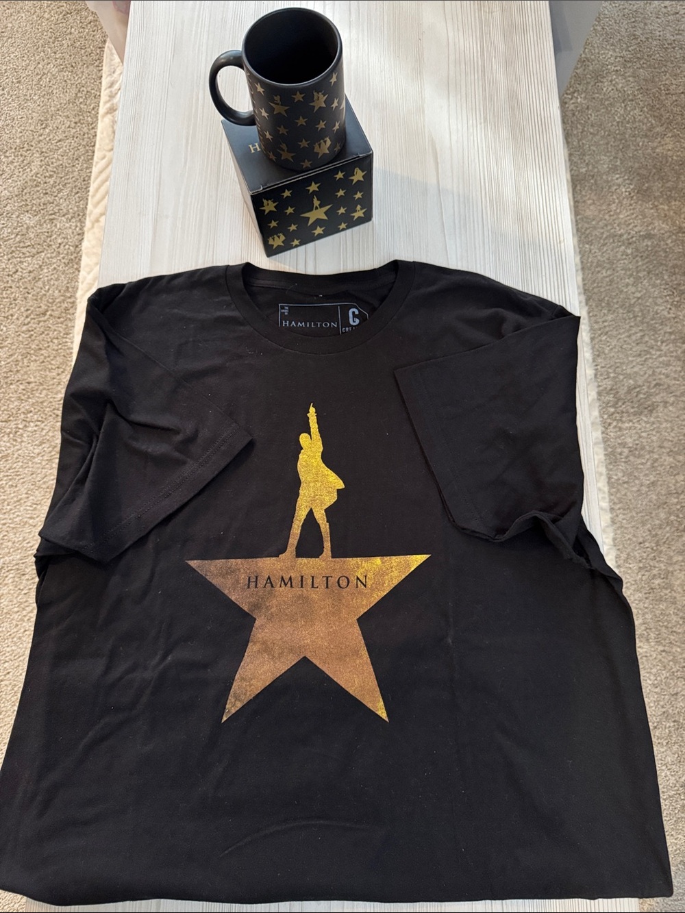 Hamilton Black Tee with Gold Star Graphic and Mug